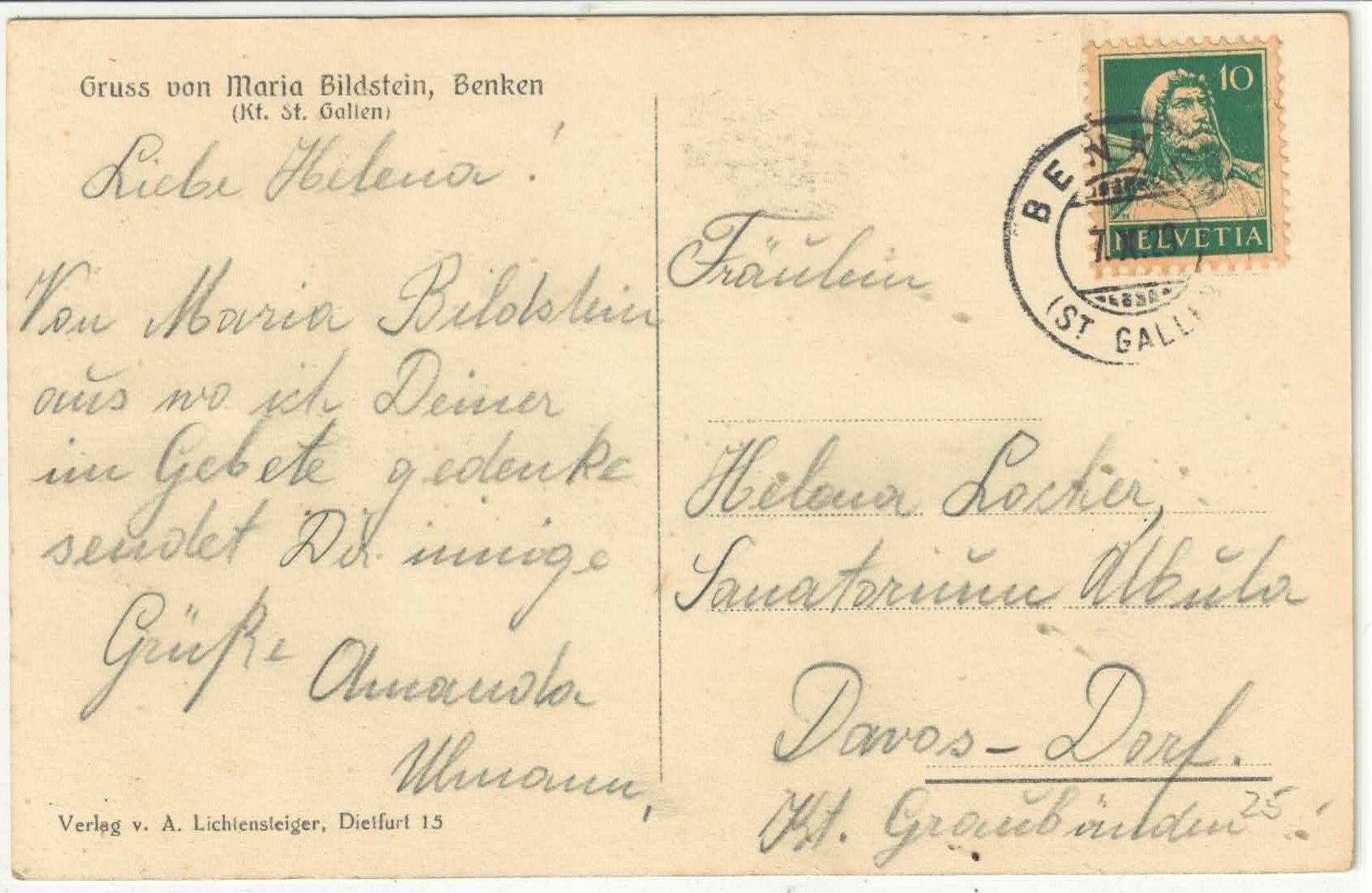 Cartoline postali: Gruss von Maria Bildstein - Benken SG – Usato da Ettingen venduto da Kartenplanet 1
