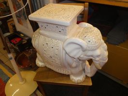 Elefant Hocker Keramik weiss Dekoration Beistelltisch