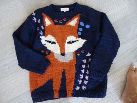 Designer Pullover PAUL & JOE mit Fuchs Motiv, dunkelblau, S