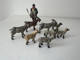 Uraltes Ensemble: Herde mit Hirte, Metall/Guss, (Britains)