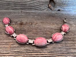 antik Bracelet mit Rhodochrosit 925 Silber Armkette 70er J.