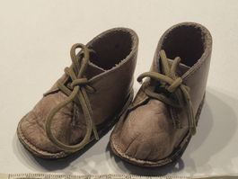 Babyschuhe Leder braun Puppenschuhe Vintage Handarbeit