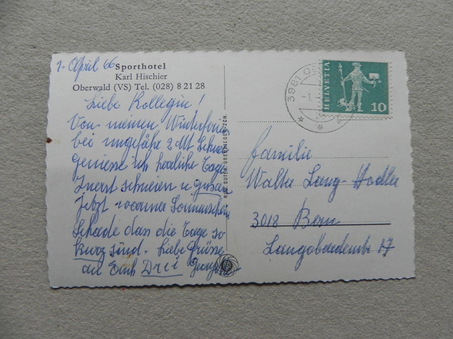 Cartoline postali: Karte Oberwald VS Wallis Valais 1960 – Usato da Siebnen venduto da krimsie 1
