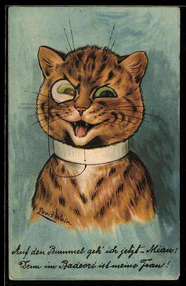 Cartoline postali: sign. Louis Wain: Kater mit Monokel will – Usato da Berlin venduto da bartko-reher