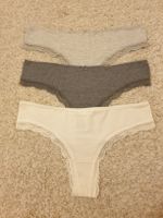Strings neufs, L, 3pièces, coton 96%, blanc, gris