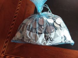 5 Kg.Schweizer Silbermünzen gemischt 50Rp. 1 und 2 Franken