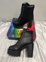 Stiefeletten geschnürt mit Absatz schwarz Gr 37