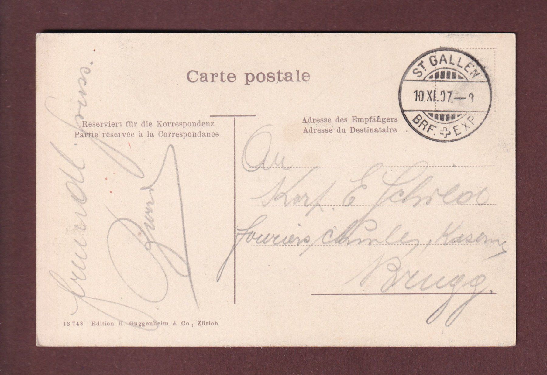 Cartoline postali: ST. GALLEN - Vadiandenkmal - 1907 – Usato da Pully venduto da nicecards 1