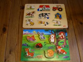 2 herzige Holz Steckpuzzles mit Tiermotiven