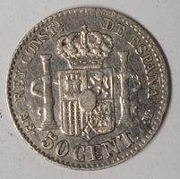 50 CENTIMOS / SPANIEN 1885 (SILBER)