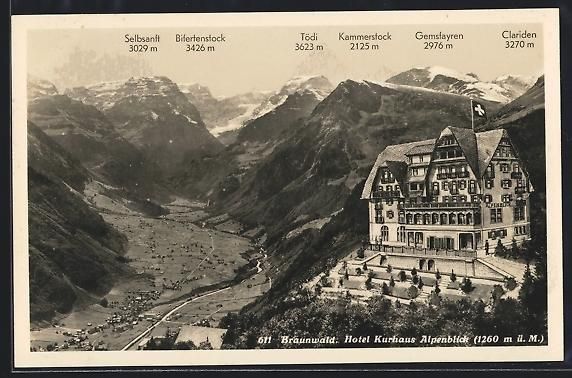 Cartoline postali: Braunwald, Hotel-Pension Alpenblick mit  – Usato da Berlin venduto da bartko-reher