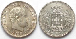 PORTUGAL 500 Reis 1896 KARL I. Silber ERHALTUNG!!! unz-