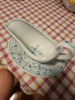 Rauenstein Sauciere, Blau Modell, gerippt, Strohblumenmuster