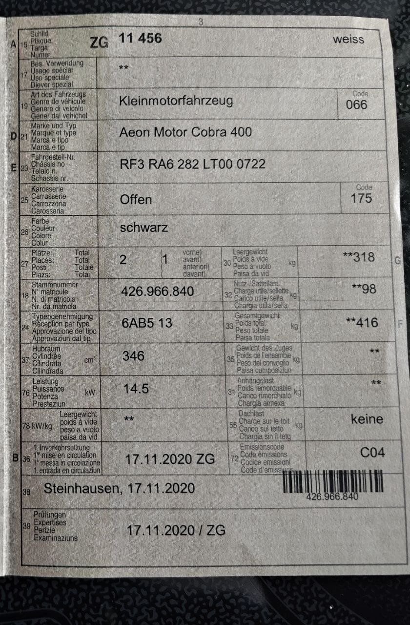 Aeon ATV / Quad: Aeon Motor Cobra 400 – Usato da Unterägeri venduto da Damasl88 5