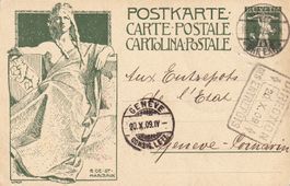 1909: Offiz. UPU-Gedenkkarte 5 Rp. Tellknabe Genf Ortspost