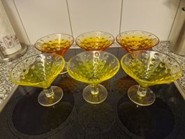 6 Dessertschalen Glas gelb orange genoppt NEUWERTIG 30Fr.