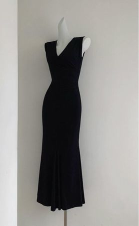 Schwarzes Maxikleid Damen L elegant figurbetont