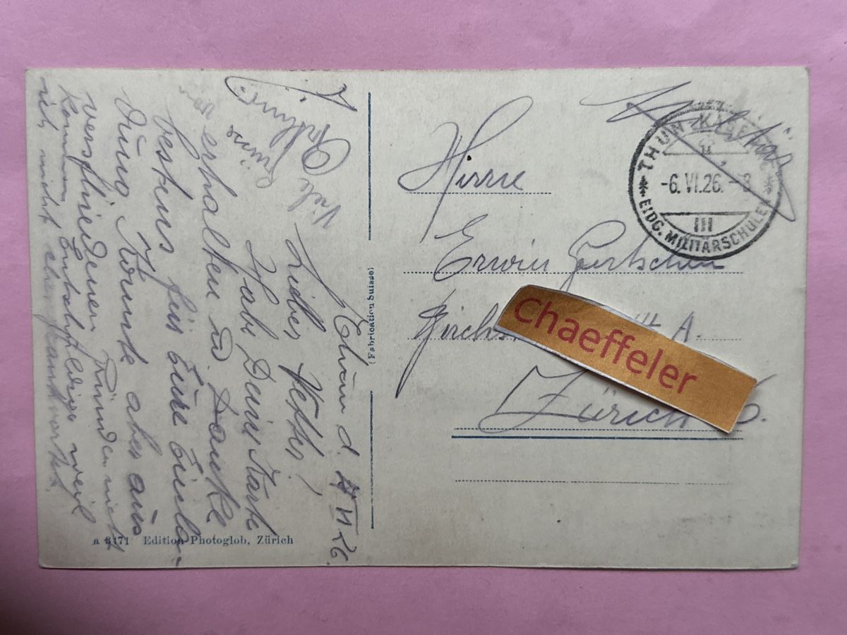 Cartoline postali: 1926 Thun, Kaserne. Militärpost – Usato da Zürich venduto da Chaeffeler 1