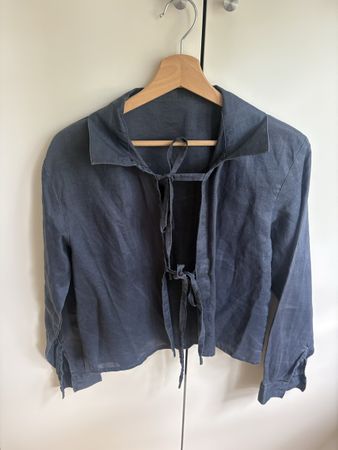 Navy blau Leinen bluse S