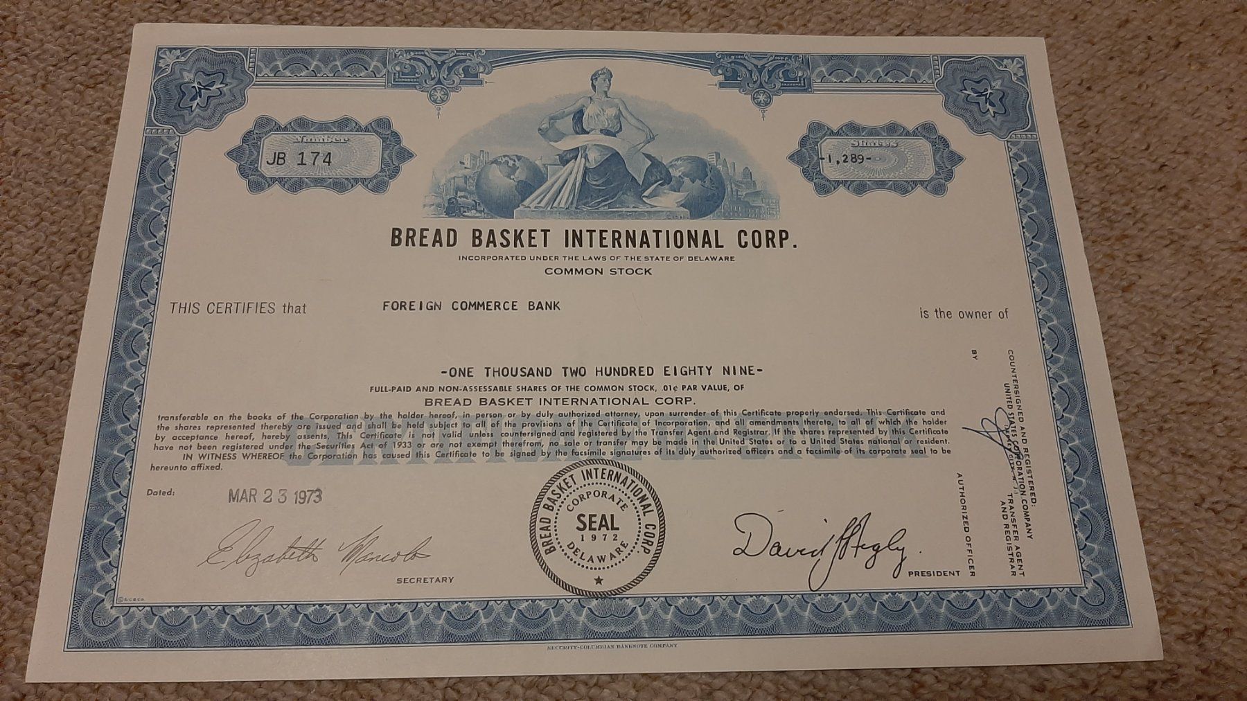 Documenti: Aktie Bread Basket International corp. – Usato da Porza venduto da ulletta1