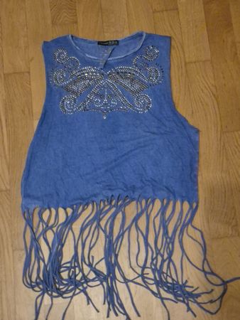 Blue Fringe Festival Tank Top, Size Medium