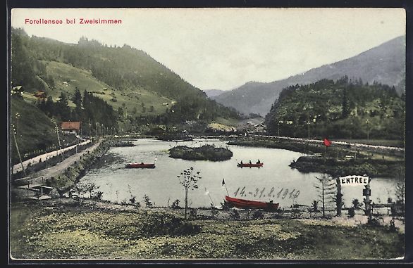 Ansichtskarten: Zweisimmen, Forellensee mit Bootspartie – Gebraucht aus Berlin von bartko-reher