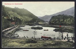 Zweisimmen, Forellensee mit Bootspartie