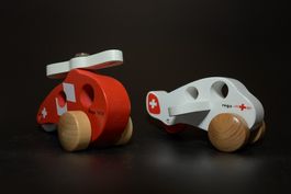 Holzspielzeug Rega Helikopter und Jet Flugzeug