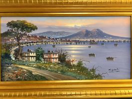 100cm breitx 60 cm hoch Öl Gemälde Neapel Vesuv Italien