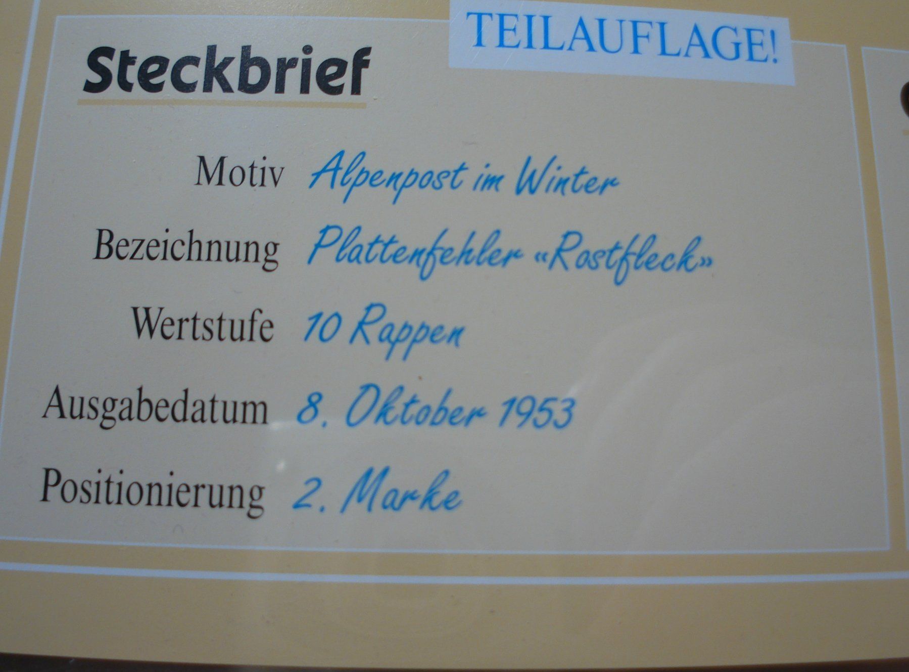 Alle Briefmarken: Abart Alpenpost 1953, **, "Plattenfehler Rostfleck" – Gebraucht aus Niederwil AG von morostahu 2