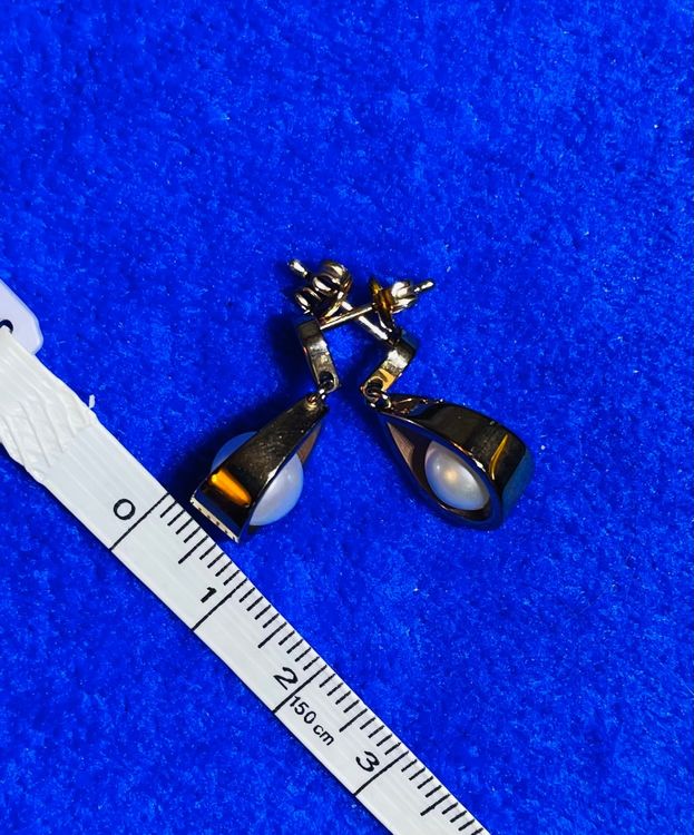 Ohrringe, Stecker,  goldfarbig, ca. 80er Jahre, echte Perle 5
