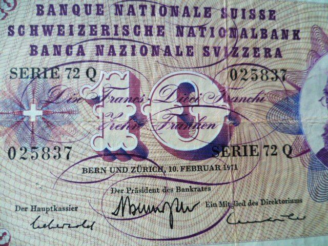 Banconote: 10 Fr. Banknote 1971 – Usato da Effretikon venduto da Heimstudio 1