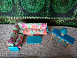 Puppenhausmöbel, tolles Wohnzimmer 5-teilig aus Holz