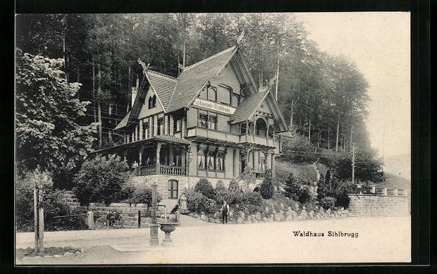 Cartoline postali: AK Sihlbrugg, Restaurant Waldhaus, 1907 – Usato da Berlin venduto da bartko-reher