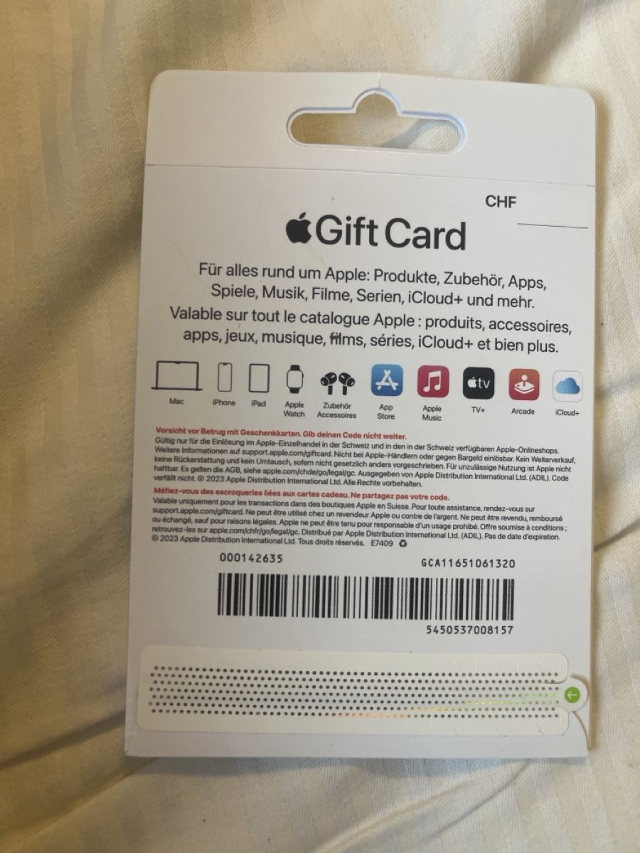 Gutscheine: Apple Gift Card CHF 30-250 new – Neu und originalverpackt aus St. Moritz von ver_kn95 1