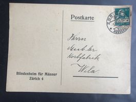Postkarte Blindenheim f.Männer Zürich 1930 10Rp g Tellkopf