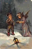 Weihnachten, Engel, Laterne, Prägedruck