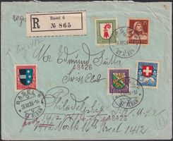 1926, portogerechter R-Brief: BASEL - USA, J37-J40, SELTEN !