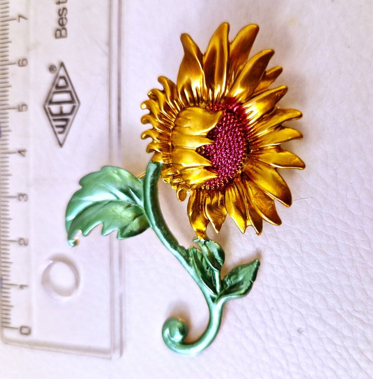 Broche Tournesol Vintage Métal Argenté – Années 90, Style Soleil, Sans Marque