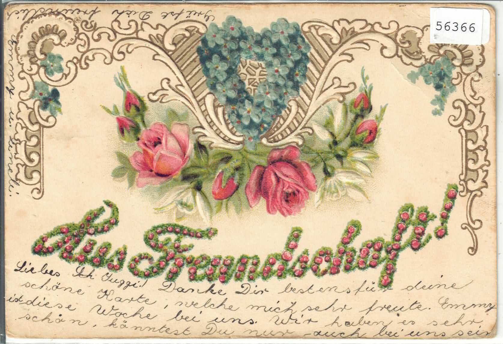 Ansichtskarten: Die Freundschaft - Rosen - Präge-Litho – Gebraucht aus Ettingen von Kartenplanet