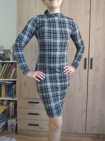 AMISU Women's Dress, Size 38, Black & White Plaid