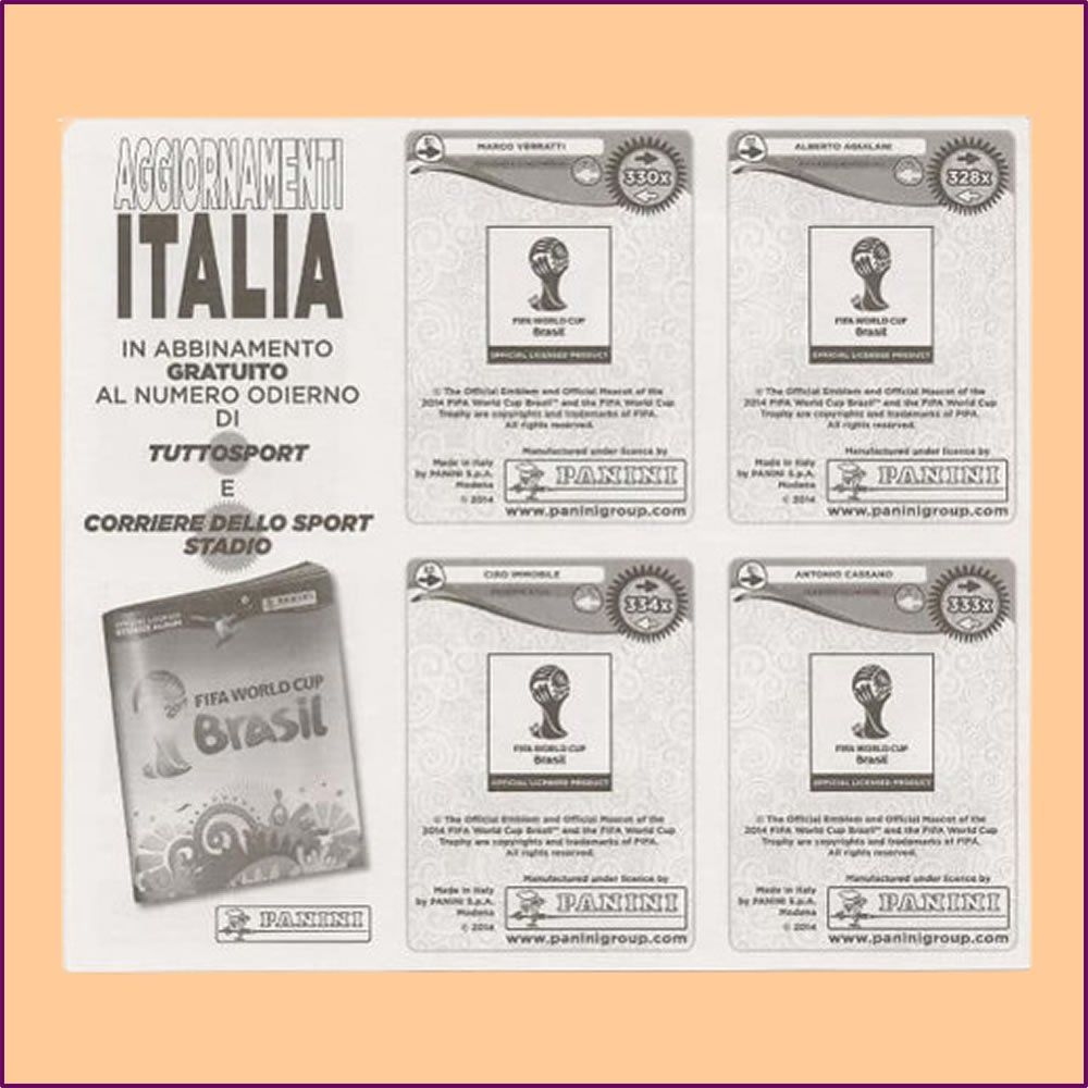 Panini Carte collezionabili: Panini WM 2014 Update Italien - Bogen mit 4 Stickern – Nuovo (secondo la descrizione) da Ettingen venduto da Rlegge 1