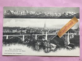 Bern vom Schänzli mit Kornhausbrücke und Alpen.