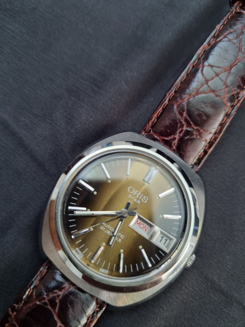 Oris Orologi: Magnifique et rare ORIS STAR Automatic Tons Havane Smokey – Usato da CHAMBESY venduto da HDS_Geneve 6