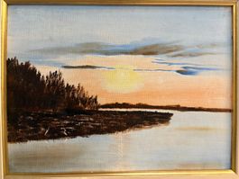 47.5 x37.5/ Moriette '81/ Ölgemälde Sonnenuntergang See