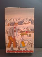 Winter Mini Bild Bauer Màdchen Ziegen im Schnee **42
