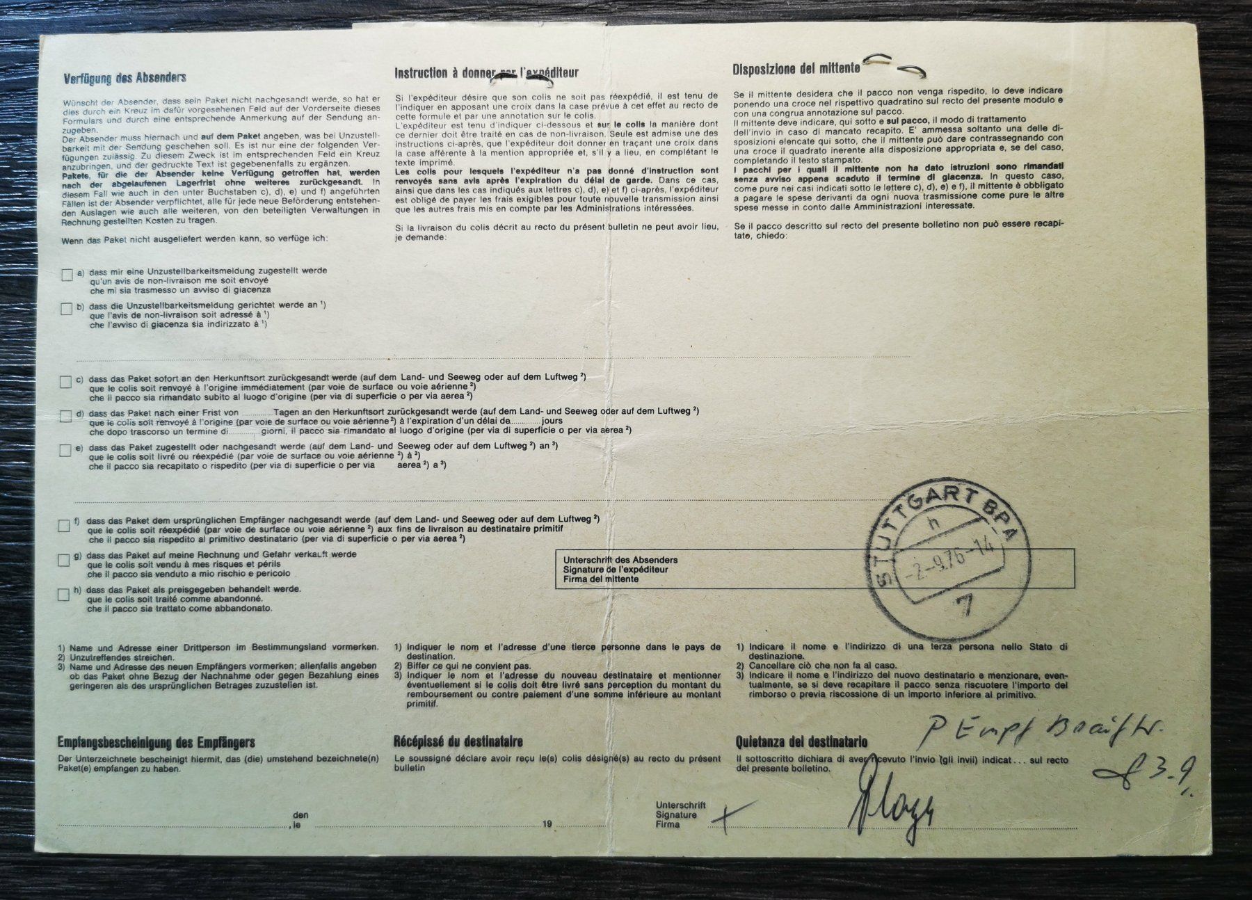 Tous les timbres: TR59 Document + Timbre Suisse 1976 – D'occasion à Cousset par Patrick_Collections 1