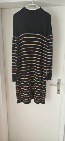 Strickkleid in Schwarz mit Beigen Streifen Gr. XL = 46