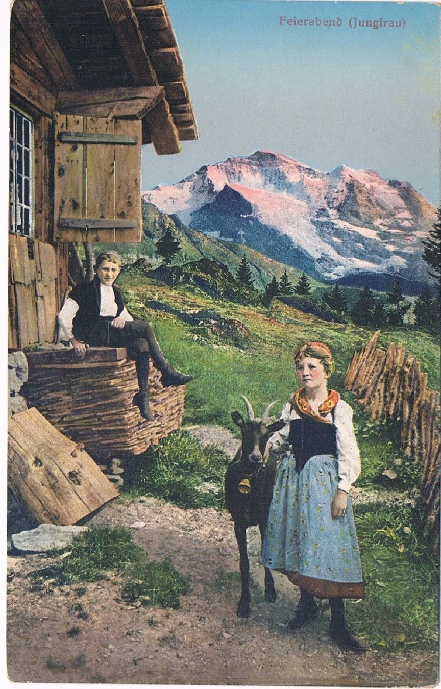 Ansichtskarten: Älplerleben Feierabend, Kt. BE, Jungfrau – Gebraucht aus Buchs AG von Baerfisch