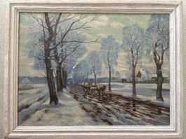 Original Ölgemälde Winterlandschaft gerahmt